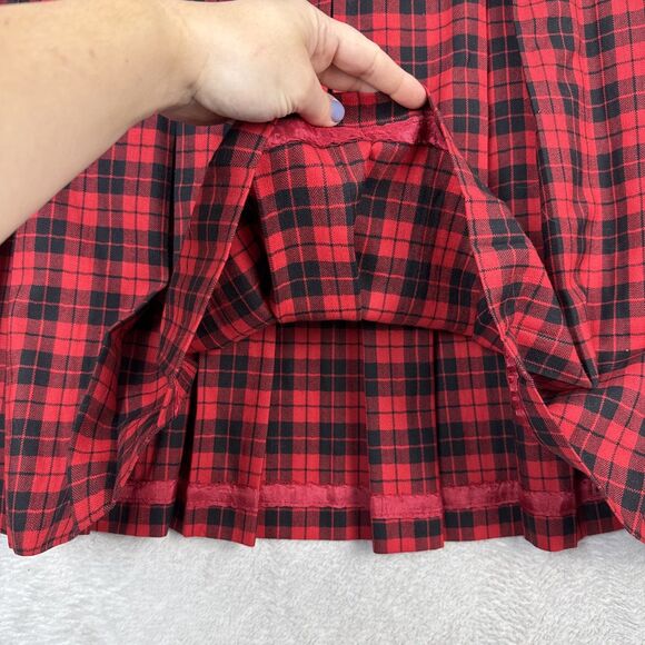 Vtg Worsted Wool Skirt 22W Red Black Plaid Pleats Academia Preppy Old Money Kilt - Picture 4 of 13